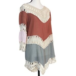 Boho Chic Beachy Resort Multicolor‎ Tunic with Crochet Details